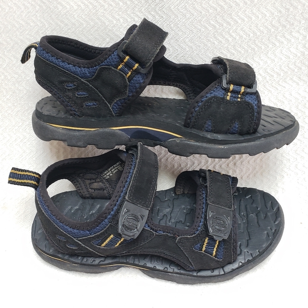 Wolfe Island Mens Black & Blue Full Cushioned Insole Velcro Sandals,  Size 7.5
